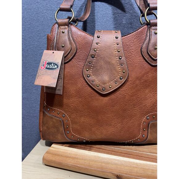 Justin Western Carry Handbag With Dual Zippered Pockets Magnet Closure Brown - Picture 6 of 11